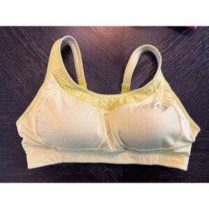 Moving Comfort Womens Medium Yellow Sports Bra Adjustable Straps Molded Cups Hoo